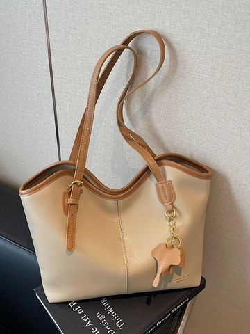 Borsa Tote in Pelle PU Vintage di Grande Capacità per Donna Ciondolo Elefante Borsa a Tracolla Casual Moda Pendolarismo