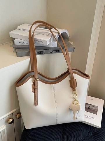 Borsa Tote in Pelle PU Vintage di Grande Capacità per Donna Ciondolo Elefante Borsa a Tracolla Casual Moda Pendolarismo