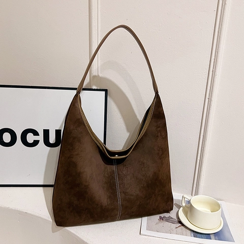 Bolso De Hombro Para Mujer Gran Capacidad Cuero PU Mate Bolso Hobo Vintage Con Costuras Blancas En Contraste Magnético