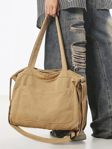 Große Kapazität Canvas Tote Bag Für Damen Herren Casual Gewaschene Umhängetasche Einkaufs Tasche Mit Mehreren Taschen Messenger Bag