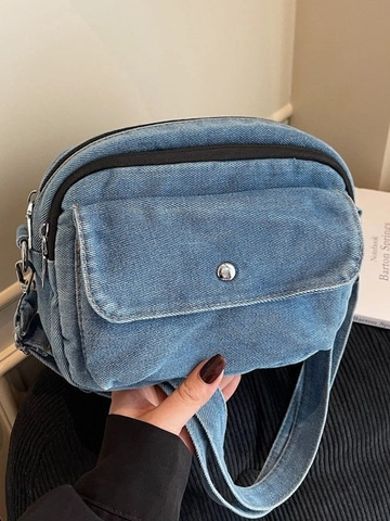 Casual Denim Crossbody Bag For Women Multi Compartment Lightweight Small Square Shoulder Bag Adjustable Strap Fashion Purse