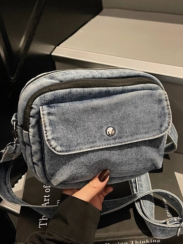 Casual Denim Crossbody Bag For Women Multi Compartment Lightweight Small Square Shoulder Bag Adjustable Strap Fashion Purse