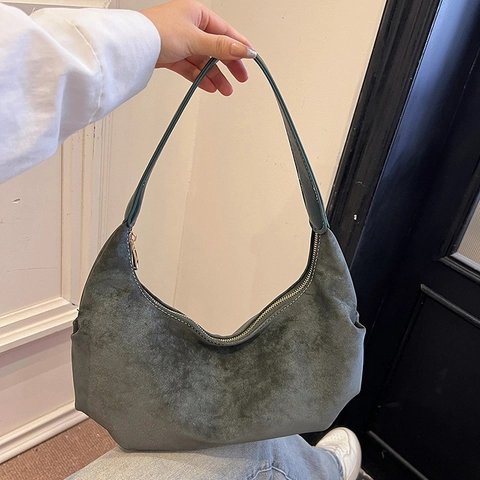 Vintage PU Künstliches Wildleder Hobo Schultertasche Für Damen Urban Minimalistisch Crescent Achseltasche Mattierte Textur Tote