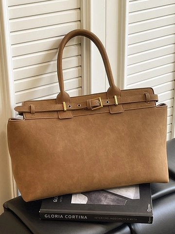 Bolso Tote de Gran Capacidad para Mujer Bolso de Hombro Conmutador Cinturón Decorativo Hebilla Dorada Color Sólido Bolso de Poliéster