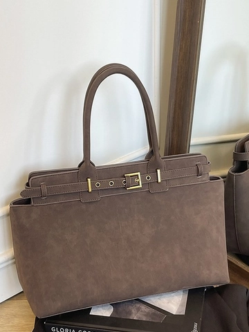 Bolso Tote de Gran Capacidad para Mujer Bolso de Hombro Conmutador Cinturón Decorativo Hebilla Dorada Color Sólido Bolso de Poliéster