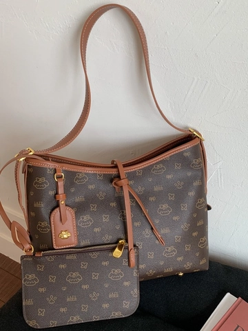 Ensemble de Sacs Cabas Grande Capacité pour Femmes en Cuir PU avec Imprimé Monogramme de Dessin Animé Sac à Bandoulière pour le Quotidien