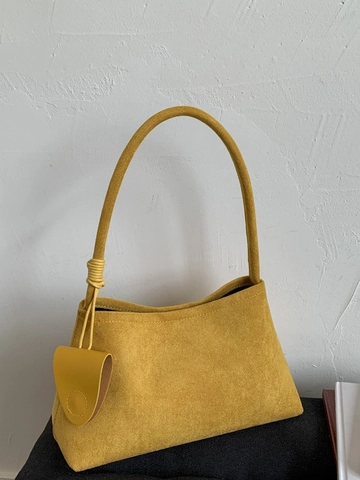 Bolso de Axila de PU con Textura de Gamuza para Mujer Bolso de Hombro Minimalista Retro Casual Color Sólido Bolso de Mano