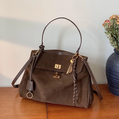 Bolso de Cubo de PU Mate de Gran Capacidad Vintage para Mujer Bolso de Mano Retro Bandoulière Bolso de Hombro para Viaje Diario Con Colgante de Llave