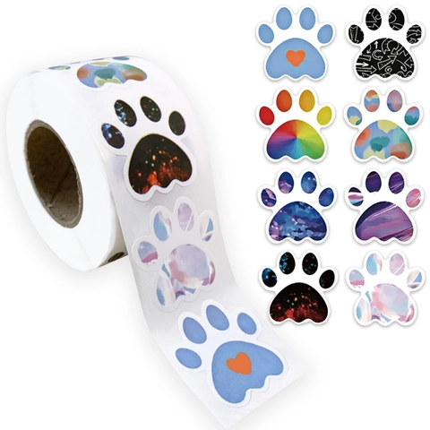 Coated Paper Colorful Pet Paw Stickers Dog Cat Footprint Rainbow Galaxy Paw Print Labels For DIY Craft Gift Decoration Home Stationery
