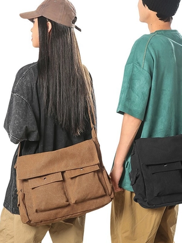 Große Kapazität Segeltuch Umhängetasche Unisex Workwear Stil Multi Tasche Schultertasche Für Studenten Täglich Campus Kuriertasche