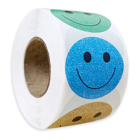 Cartoon Smiley Gesicht Aufkleber Für Kinder Belohnung Selbstklebende Versiegelungsetiketten Glitzer Rund Deko Aufkleber