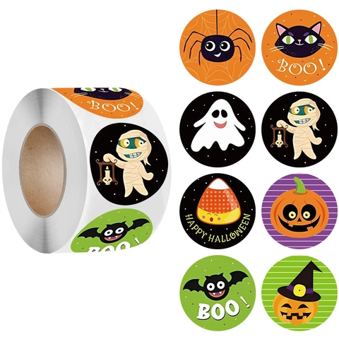Cartoon Halloween Sticker Roll For Kids Happy Halloween Pumpkin Ghost Mummy Patterns Printed Decorative Label Stickers