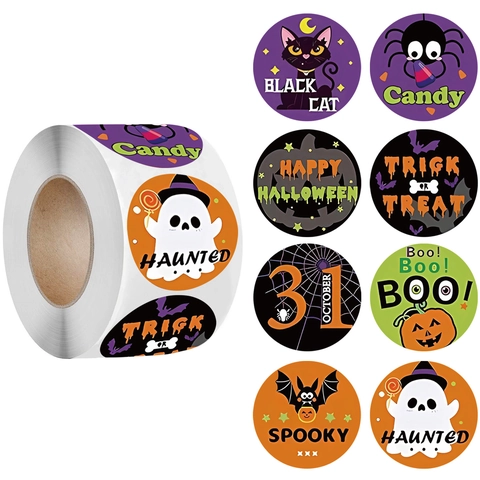 Halloween Runde Aufkleber Etiketten Gestrichenes Papier Cartoon Kürbis Geist Muster Verschlussaufkleber Für Party Dekoration