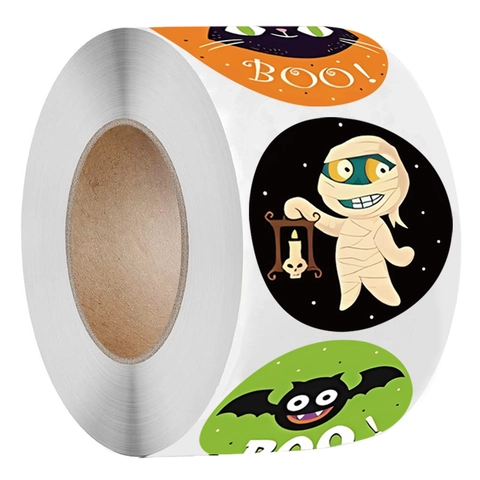 Cartoon Halloween Sticker Roll For Kids Happy Halloween Pumpkin Ghost Mummy Patterns Printed Decorative Label Stickers