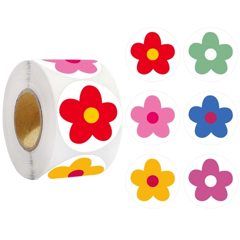 Multicolor Floral Pattern Round Reward Stickers For Kids Toys Gift Decoration Self Adhesive Adhesive Copperplate Paper Stickers