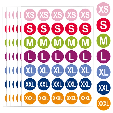 Etichette Adesive Rotonde per Taglie Abbigliamento XS S M L XL XXL XXXL per Vestiti Gestione Indumenti Negozio al Dettaglio