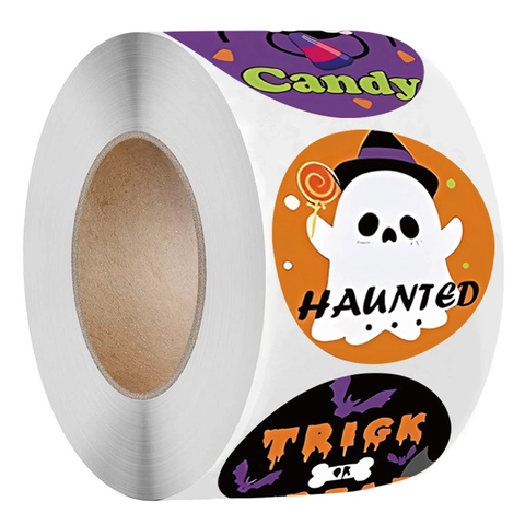 Halloween Runde Aufkleber Etiketten Gestrichenes Papier Cartoon Kürbis Geist Muster Verschlussaufkleber Für Party Dekoration