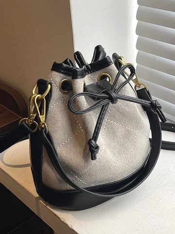 Dames Gevoerde Emmer Tas Mode PU Patchwork Color Block Schoudertas Met Strik Detail Casual Handtas