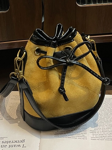 Dames Gevoerde Emmer Tas Mode PU Patchwork Color Block Schoudertas Met Strik Detail Casual Handtas