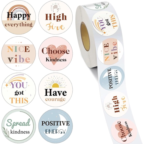 500Pcs Autocollants de Motivation Arc-en-ciel Bohème pour Enfants Étiquettes Rondes en Papier Brillant pour École et Classe