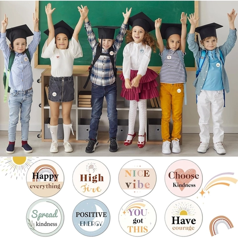 500Pcs Autocollants de Motivation Arc-en-ciel Bohème pour Enfants Étiquettes Rondes en Papier Brillant pour École et Classe