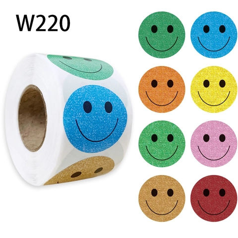 Cartoon Smiley Gesicht Aufkleber Für Kinder Belohnung Selbstklebende Versiegelungsetiketten Glitzer Rund Deko Aufkleber