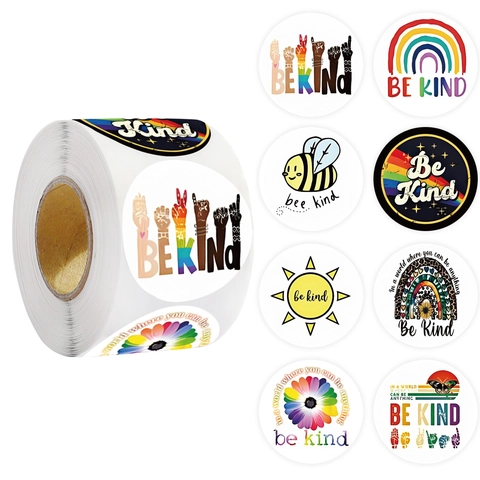 Autocollants Ronds Motivants Be Kind pour Emballage Cadeau Scrapbooking DIY Artisanat Étiquettes Adhésives Multi-Motifs