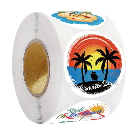Adesivi Rotondi Spiaggia Tropicale Estiva Modello Tramonto Palma Etichette Sigillanti Decorative Per Scatola Regalo Fai Da Te Artigianato