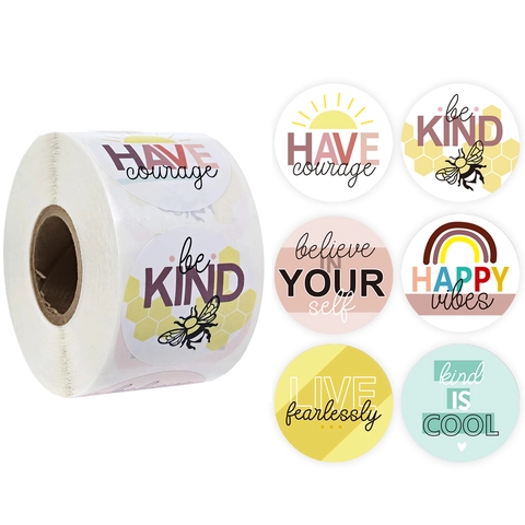 Rouleau d'Autocollants Phrases Inspirantes Dessin Animé Soleil Abeille Arc-en-ciel Motif Étiquettes Décoratives pour Enfants Cadeau Scrapbooking