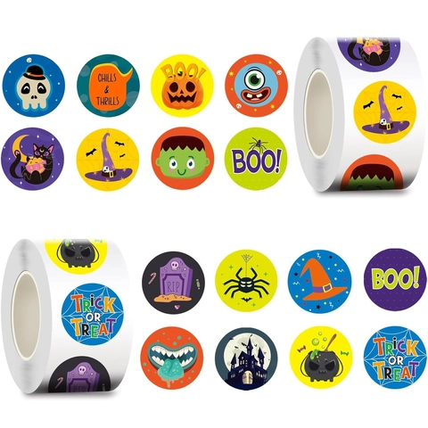 Halloween Stickers Roll Cartoon Pumpkin Ghost Trick Or Treat Labels For Kids Party Gift Wrapping Decoration Tags