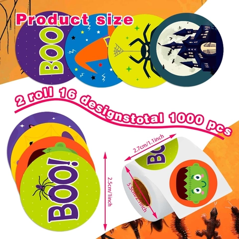 Halloween Stickers Roll Cartoon Pumpkin Ghost Trick Or Treat Labels For Kids Party Gift Wrapping Decoration Tags