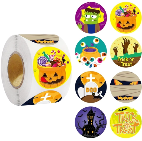 Adesivi a Rotolo a Cartoni Animati per Halloween Zucca Fantasma Pipistrello Etichette Decorative Autoadesive per Regali Feste Bambini