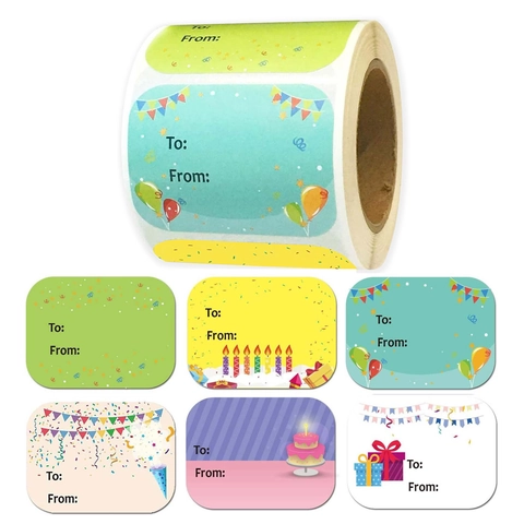 Happy Birthday Gift Tags Sticker Roll Multicolor To From Labels For Party Gift Wrapping Decoration Coated Paper Stickers