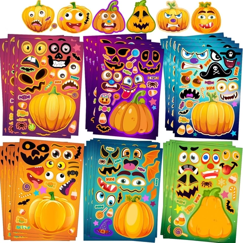 Halloween DIY Mix and Match Αυτοκόλλητα για Παιδιά Διακοσμήσεις Πάρτι Κινούμενα Σχέδια Κολοκύθα Βαμπίρ Φάντασμα Αυτοκόλλητα Φύλλα Χειροτεχνίας