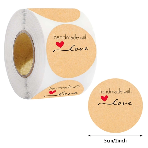 Adesivi Handmade With Love in Carta Kraft a Forma di Cuore Etichette Adesive Tonde per Confezioni Regalo Forno Decorazione Buste