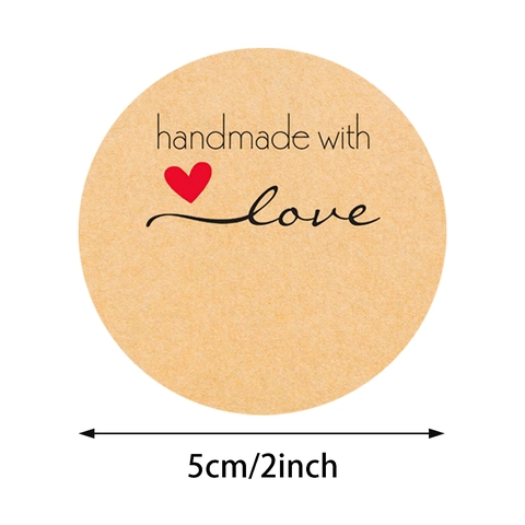 Adesivi Handmade With Love in Carta Kraft a Forma di Cuore Etichette Adesive Tonde per Confezioni Regalo Forno Decorazione Buste