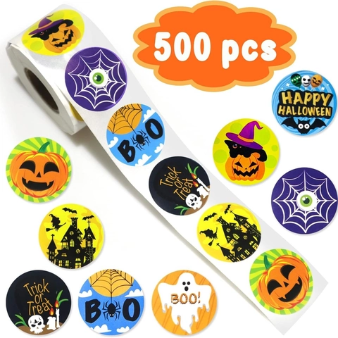 Halloween Cartoon Stickers Roll With Pumpkin Ghost Patterns For Party Decoration And Gift Sealing Durable Colorful Paper