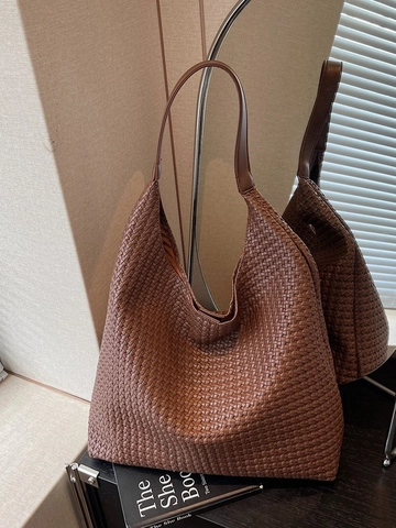Retro Gewebte PU Leder Achsel Tragetasche Für Damen Große Kapazität Urban Einfache Lässige Tägliche Pendler Umhängetasche Handtasche