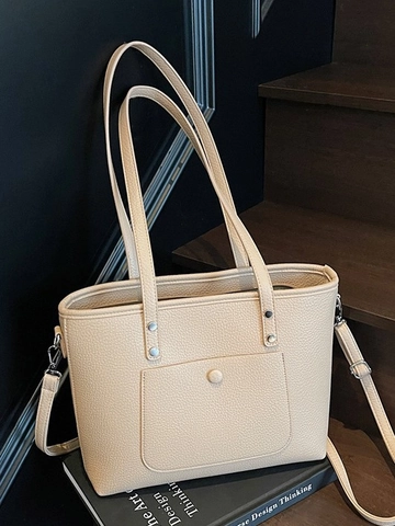 Sac Fourre-Tout Minimaliste en Cuir PU pour Femmes Texture Litchi Grande Capacité Sac à Bandoulière Avec Sangle Réglable