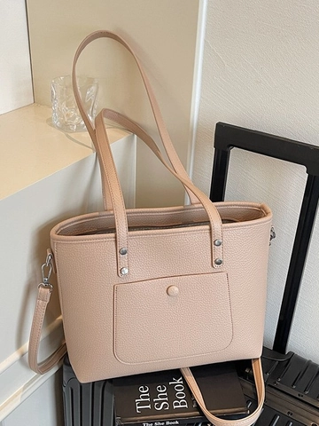 Sac Fourre-Tout Minimaliste en Cuir PU pour Femmes Texture Litchi Grande Capacité Sac à Bandoulière Avec Sangle Réglable