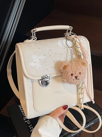 Zaino Mini in Pelle PU alla Moda per Donna Ricamo Farfalla Serratura in Strass Borsa a Tracolla Versatile