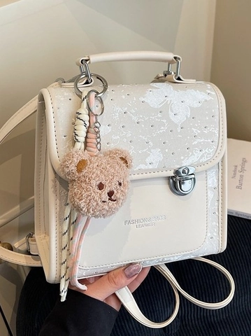Zaino Mini in Pelle PU alla Moda per Donna Ricamo Farfalla Serratura in Strass Borsa a Tracolla Versatile