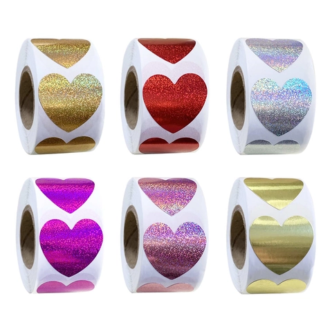 Adesivi a Cuore Olografici Brillantini Etichette Sigillanti Decorative per San Valentino Confezioni Regalo Matrimonio Fai da Te