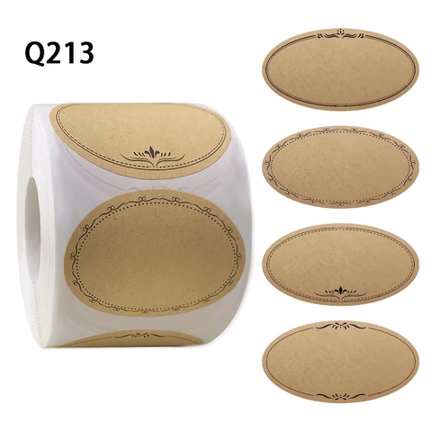 Vintage Kraft Paper Oval Stickers Roll With Decorative Black Borders Printed Label Stickers For Baking Jars Home Storage
