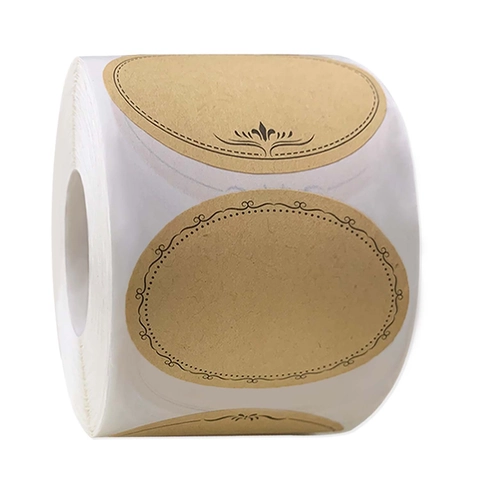 Vintage Kraft Paper Oval Stickers Roll With Decorative Black Borders Printed Label Stickers For Baking Jars Home Storage