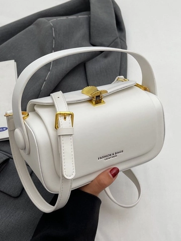 Trendy PU Leather Small Square Crossbody Bag For Women Fashion Shoulder Bag With Shell Metal Buckle Daily Match Handbag