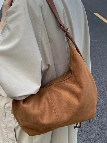 Borsa Hobo in Pelle PU Minimalista Vintage per Donna Borsa a Tracolla di Grande Capacità Borsa Tote Retro Chic con Impunture