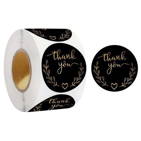 Elegante Goldfolie Thank You Aufkleber Rund Schwarz Gestrichenes Papier Versiegelungsetiketten Für Geschäftsgeschenkverpackung Hochzeit Party