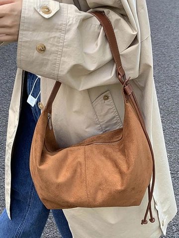 Borsa Hobo in Pelle PU Minimalista Vintage per Donna Borsa a Tracolla di Grande Capacità Borsa Tote Retro Chic con Impunture