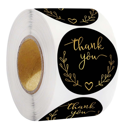 Elegante Goldfolie Thank You Aufkleber Rund Schwarz Gestrichenes Papier Versiegelungsetiketten Für Geschäftsgeschenkverpackung Hochzeit Party